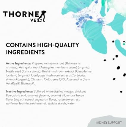 ThorneVet Kidney Support for Dogs & Cats – Chewable Formula for Kidney Health – with Rehmannia, Astragalus, Mushrooms, and Chitosan – 90 Soft Chews