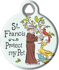 Dog Tag Art St Francis Protect My Pet Religious Pet ID Tag for Dogs and Cats, Silent Polymer Coated Stainless Steel Nametag with Customized Identification Information - Small .875" Diameter
