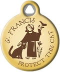 Dog Tag Art Religious Custom Pet ID Tag for Dogs and Cats, Personalized Dog Tag with Customized Identification Information, St. Francis Protect This Cat, Large (1.25" Diameter)