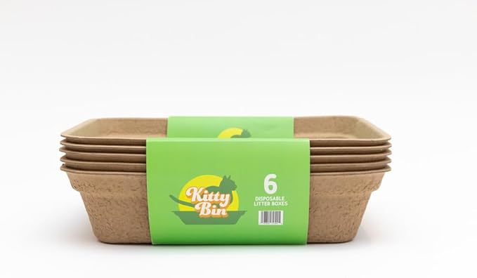 Kitty Bin Disposable Litter Boxes for Cats | Large Biodegradable Litter Box 17.5 x 4 x 10.5 Inches | Rabbit, Hampster,Guinea Pig Litter Box - 6 Count
