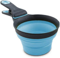 Dexas Popware for Pets Collapsible Klip Scoop, 3 in 1 Design Convenient Measuring Cup, Food Scooper and Bag Clip, 2Cup Capacity Pet Food Scoop, Versatile Food Measuring Cups Portion Control Gray/Blue