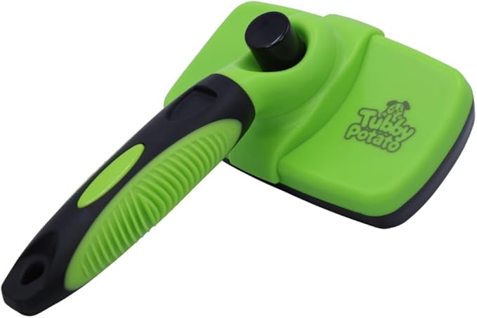 Tubby Potato™ Self Cleaning Slicker Brush - Deshedding Brush for Long and Short Haired Pets. Comfortable and Safe for Senitive Skin. Great for Dogs, Cats, and Other Small Animals- Green