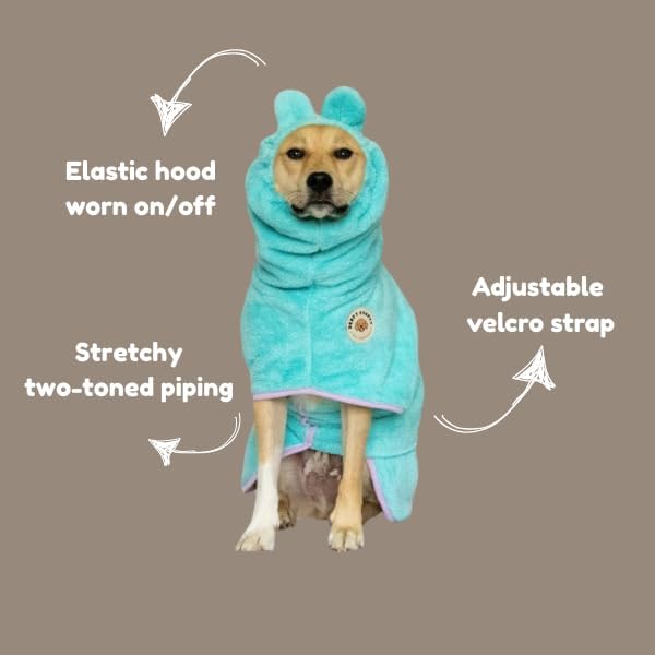 Derpy Chappy Premium Dog Towel Robe & Dog Bathrobe for Drying Dogs Made in Korea | Super Absorbent Quick & Adjustable Microfiber Bath Towel for Cats & Puppy Robes After Bath | Soft Warm Coat (Mint,L)