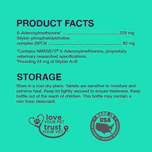 Nutramax Denamarin for Dogs, Liver Health Supplement with S-adenosylmethionine (SAMe) plus Silybin, Liver Support for Dogs, Chewable Tablets, 30 Count