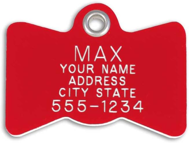 LuckyPet Plastic Pet ID Tags - Dog Personalized IDs - Durable Engraved Name Noiseless Tag - Suitable for Dogs and Cats - Outlasts Most Aluminum Tags - Small, Red Bowtie