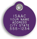 LuckyPet Plastic Pet ID Tags - Dog Personalized IDs - Durable Engraved Name Noiseless Tag - Suitable for Dogs and Cats - Outlasts Most Aluminum Tags - Small, Purple Round