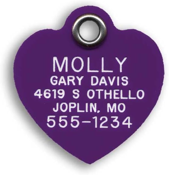LuckyPet Durable Plastic Pet ID Tag, Outlasts Cheap Aluminum Tags for The Same Price, Custom Engraved, Medium Purple Heart