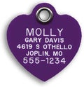 LuckyPet Durable Plastic Pet ID Tag, Outlasts Cheap Aluminum Tags for The Same Price, Custom Engraved, Large Purple Heart