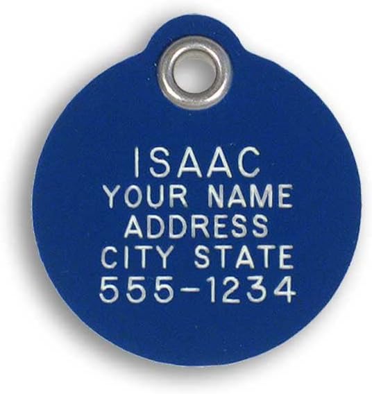 LuckyPet Plastic Pet ID Tags - Dog Personalized IDs - Durable Engraved Name Noiseless Tag - Suitable for Dogs and Cats - Outlasts Most Aluminum Tags - Medium, Blue Round