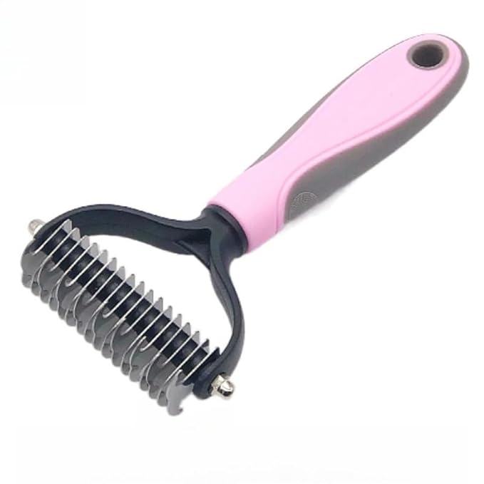 Dog Grooming Deshedding Brush Pet Hair Remover, Cat Dog Undercoat Comb: Stainless Steel Shedding Blade - Coat Thinning Trimmer | Grooming Tool for Short/Long Hair Dogs/Cats Shedding Control (Pink-L)