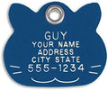 LuckyPet Pet ID Tag - Blue Plastic Cat Face - Durable Cat Tag - Easy to Read - Reflective on Back - Size: Small