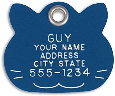 LuckyPet Pet ID Tag - Blue Plastic Cat Face - Durable Cat Tag - Easy to Read - Reflective on Back - Size: Small