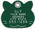 LuckyPet Pet ID Tag - Green Plastic Cat Face - Durable Cat Tag - Easy to Read - Reflective on Back - Size: Large