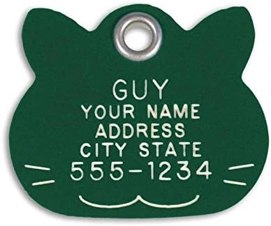 LuckyPet Pet ID Tag - Green Plastic Cat Face - Durable Cat Tag - Easy to Read - Reflective on Back - Size: Large