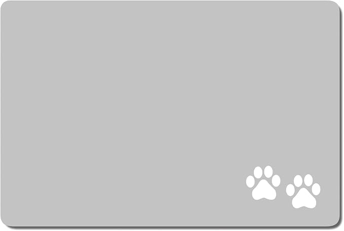Rnivvi Dog Food Mat, 16" x 24" Footprint Absorbent Dog Cat Bowl Mat for Food and Water, Cute Anti-Slip Rubber Pet Feeding Rug Protect Floors, Puppy Placemat for Feeding & Watering Supplies, Gray