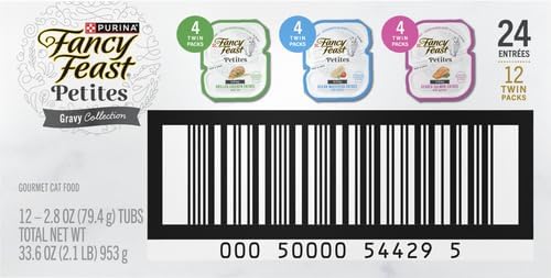 Fancy Feast Purina Gourmet Wet Cat Food Variety Pack, Petites Gravy Collection, Break-Apart tubs, 24 Servings - 2.8 oz. Tubs, (Pack of 24)