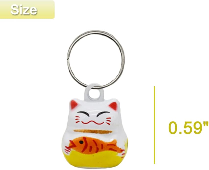 6 Pack Lucky Cat Collar Bells Loud Dog Collar Bells for Potty Training Necklace Pendant with Free Clips Key Rings White Red and Yellow