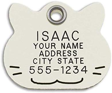 LuckyPet Pet ID Tag - White Plastic Cat Face - Durable Cat Tag - Easy to Read - Reflective on Back - Size: Large