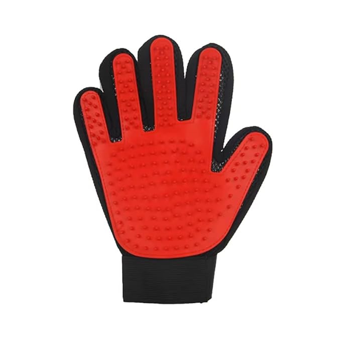 Efficient Pet Grooming Glove - Gentle Shedding Brush for Dogs, Cats, Horses, & more with Long & Short Hair - Right Hand Only (Red)