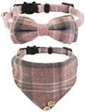 Mini Cat Bandana, Cat Tie Collar, Cats Bandana Collar with Bells and Bowtie, Kitten Bow Tie with Safety Buckle Adjustable Size for Small Cats Boys or Girls, Pink (2 pcs)