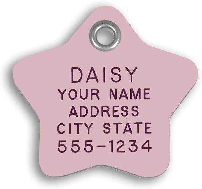 LuckyPet Plastic Pet ID Tags - Dog Personalized IDs - Durable Engraved Name Noiseless Tag - Suitable for Dogs and Cats - Outlasts Most Aluminum Tags - Large, Pink Star