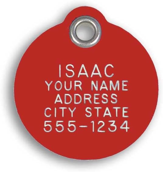 LuckyPet Plastic Pet ID Tags - Dog Personalized IDs - Durable Engraved Name Noiseless Tag - Suitable for Dogs and Cats - Outlasts Most Aluminum Tags - Small, Red Round