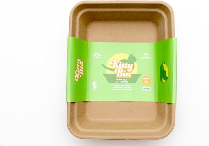 Kitty Bin Disposable Litter Boxes for Cats | Large Biodegradable Litter Box 17.5 x 4 x 10.5 Inches | Rabbit, Hampster,Guinea Pig Litter Box - 6 Count