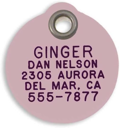 LuckyPet Plastic Pet ID Tags - Dog Personalized IDs - Durable Engraved Name Noiseless Tag - Suitable for Dogs and Cats - Outlasts Most Aluminum Tags - Medium, Pink Round
