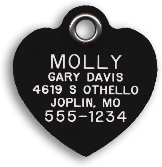 LuckyPet Durable Plastic Pet ID Tag, Outlasts Cheap Aluminum Tags for The Same Price, Custom Engraved, Large Black Heart