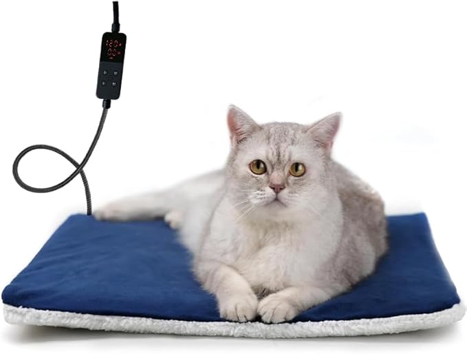 Rest-Eazzzy Pet Heating Pad Indoor, Dog Heating Pad Mat with Removable Cover, 5 Level Timer 5 Level Temperature, Electric Pet Warming Mat for Cat Dog Automatic Power-Off (Heat pad, Pure-Blue)