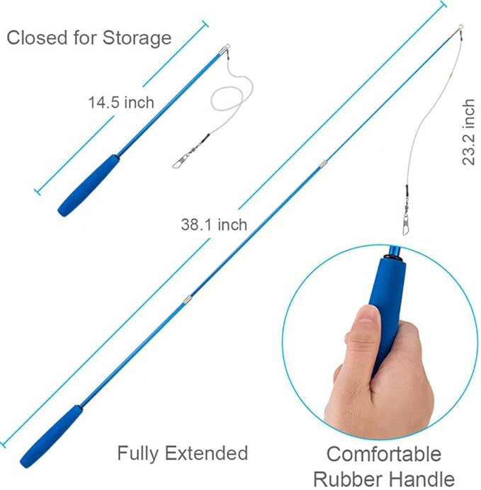 Retractable Cat Wand - Interactive 3-Section Teaser Toy, Fishing Pole Exerciser for Cats and Kittens (Replacement Not Included)