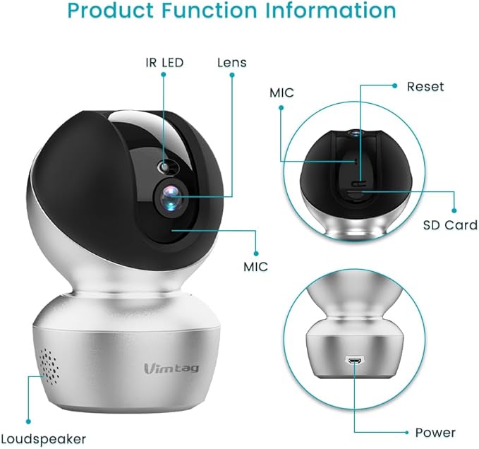 VIMTAG 3.5K/6MP Indoor Camera for Home, QHD Pet Camera with Phone App, Dog Cam with Speaker, IR Night Vision, Free AI Detection, 2-Way Audio, Motion Tracking, Support 128GB Card(Not Included)