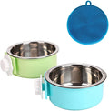Love Dream Crate Dog Cat Bowls, Removable Stainless Steel Hanging Pet Cage Bowls Kennel, Food Water Feeder with Bolt for Puppy Birds 2 Pack with Silicone Sponge Dish Brush