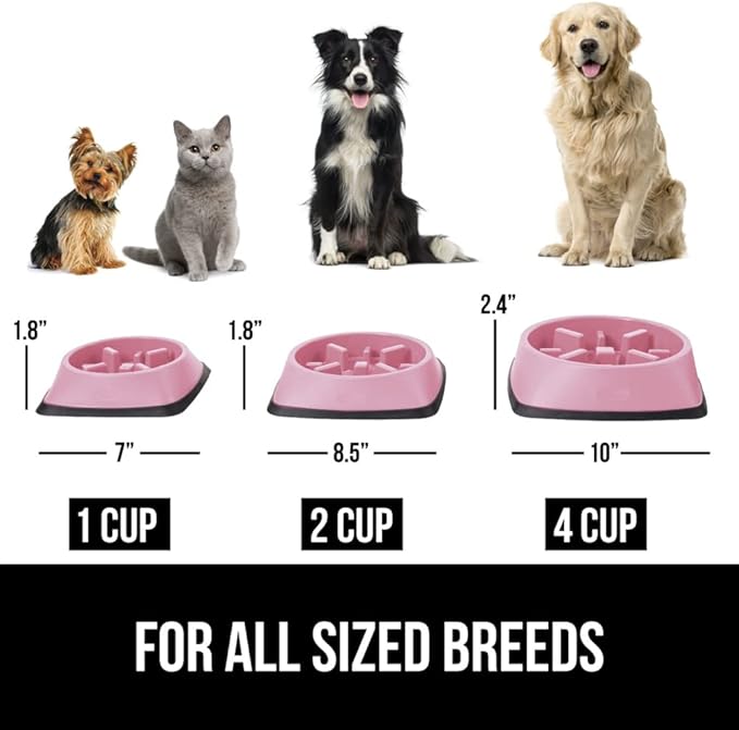 GORILLA GRIP Patented BPA Free Slow Feeder Dog Bowls, Interactive Puzzle Toy for Dogs and Cats Food Training Enrichment, Keeps Pets Busy and Prevents Puppy Overeating, Small Breeds, 1 Cup, Pink