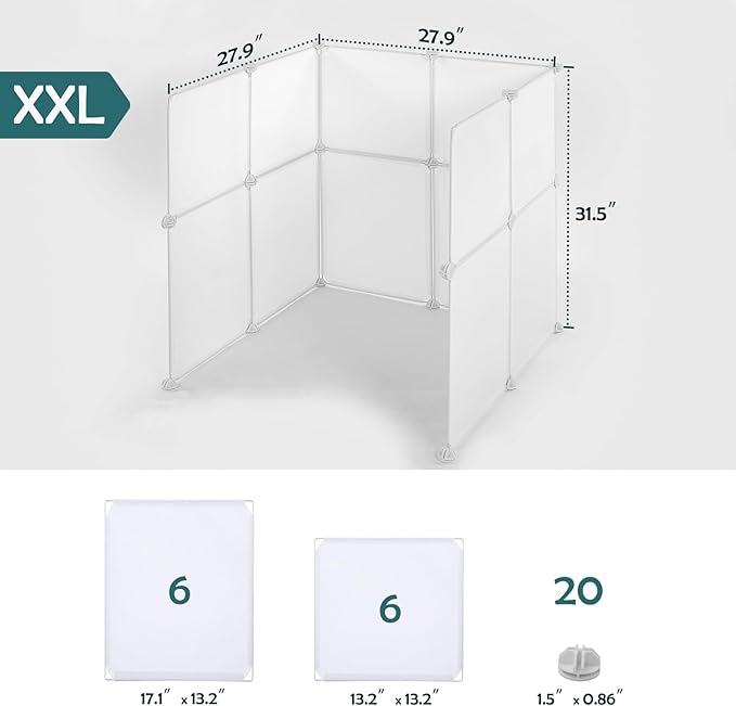 MEEXPAWS Cat Litter Box Enclosure Splash Guard XXL 27.9L × 27.9W x 31.5H inch, Light Weight Plastic Sheets Easy Clean (White)