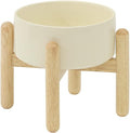 Ceramic 6.1inch Raised Dog Bowl with Stand for Small and Medium Dog Dish Pet Food and Water Bowl (Single Bowl with Stand - Light Yellow)
