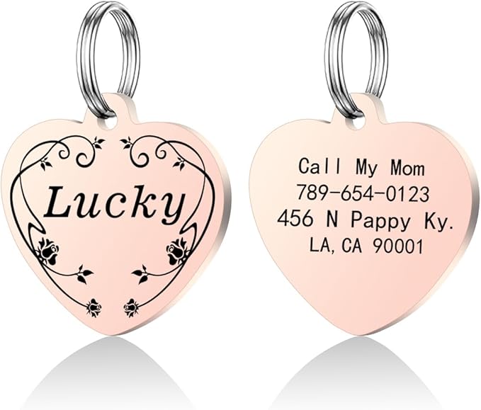 Personalized Dog Tags, Stainless Steel Pet Tags Personalized Cat, Collar Charm Engraved on Both Sides, up to 4 Lines of Custom Text, Multiple Patterns Colors Size Options (Flower, XSmall)