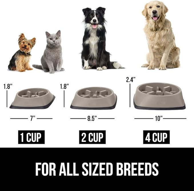 GORILLA GRIP Patented BPA Free Slow Feeder Dog Bowls, 4 Cup Interactive Puzzle Toy for Dogs and Cats Food Training Enrichment, Keeps Pets Busy and Prevents Puppy Overeating, Large Breeds, Beige