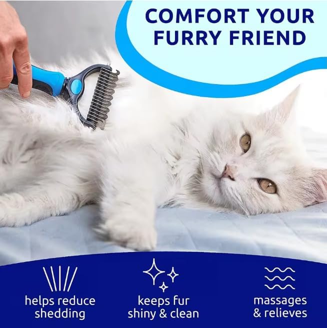 2-in-1 Dog & Cat Deshedding Tool – Double-Sided Undercoat Rake and Dematting Comb for Shedding & Tangle Removal