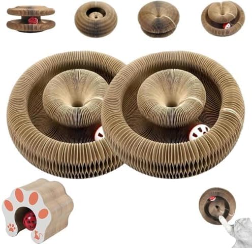 Kitten Kurl Cat Toy,Magic Organ Cats Scratcher Board,Foldable Accordion Toys with Ball (2pc)