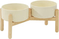 Ceramic 6.1inch Raised Dog Bowl with Stand for Small and Medium Breed Dog Dish Pet Food and Water Bowl (Double Bowl with Stand - Light Yellow, 28oz)