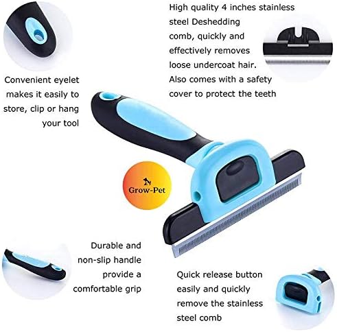 Deshedding Tool and Grooming Brush for Dogs and Cats, Effective Grooming Tool with Stainless Steel Trimming Blade, and Reduces Shedding by Up to 95%