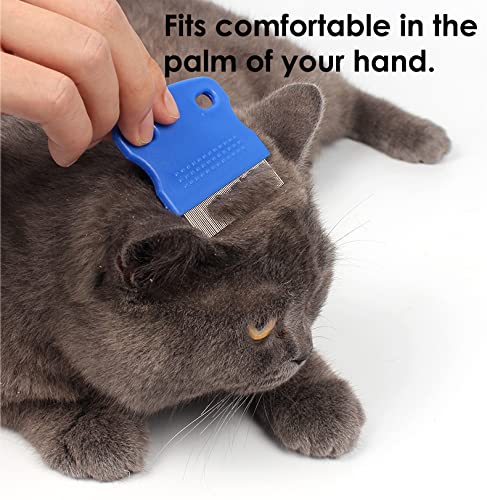 Patty Both Dog Cat Pet Lice &Flea & Nit Removal Comb/Brush, Precision Spaced Stainless Steel Teeth Locked into Sturdy Plastic Handle for Easy Cleaning(Blue)
