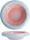 6-Inch Ceramic Cat Food Bowl,6 Oz Wide Shallow Cat Bowls,Whisker Fatigue Relief,Anti-Vomiting Design,Spine Protection for Cats,Dishwasher and Microwave Safe,Set of 1(Pink and Blue)