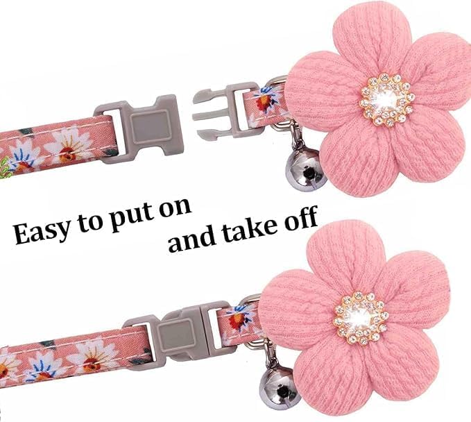 Yellow Dog Collars for Small Dogs, Puppy Collar for Girl Cute XS Dog Collar with Flower Floral Cat Collar with Bell Adjustable for Tiny Little XXS Extra Small Female Pets Kittens Dogs, XSmall