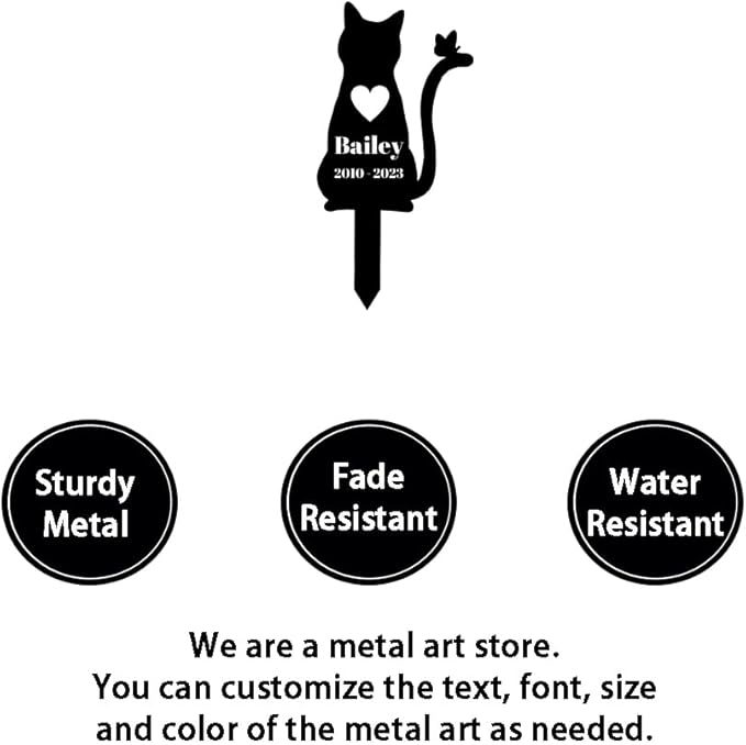 Personalized Butterfly Cat Memorial Grave Marker, Custom Memorial Cat Garden Stake Metal Pet Grave Marker, Customized Heart Cat Grave Marker Memorial Plaque Garden Cemetery Decoration