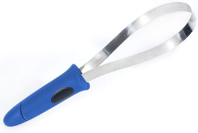 Dual-Sided Shedding Blade with Stainless Steel Blade De-Shedding Tool for All Dog Coat Types- Soft Touch Grip (Blue)