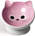 Raised Cat Food Bowl Ceramic 15° Tilted Cat Food Bowls Protect Cat's Spine Anti Vomiting Backflow Prevention for Adult, Kitten, and Small Dogs (Pink)
