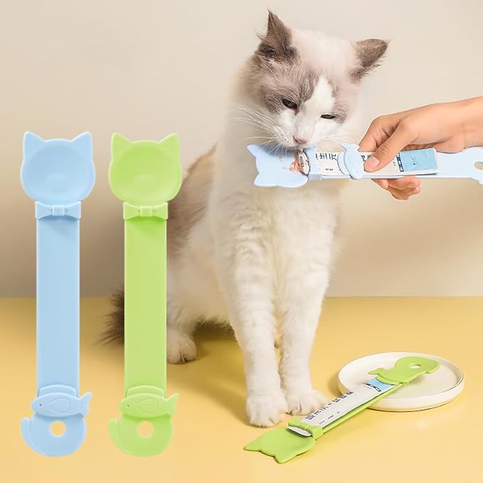 6PCS Cat Treat Spoons Set - Multi-Function Squeeze Feeding Spoon for Licky Treats & Wet Food, Strip Feeder Design (3 Colors Available)
