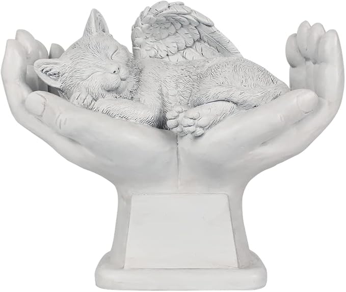 Personalized Memorial Cat Angel Tribute Statue with in God's Hands, Pet Cat Grave Marker Headstone Memorial Garden Stones-Customizable Name and Date…